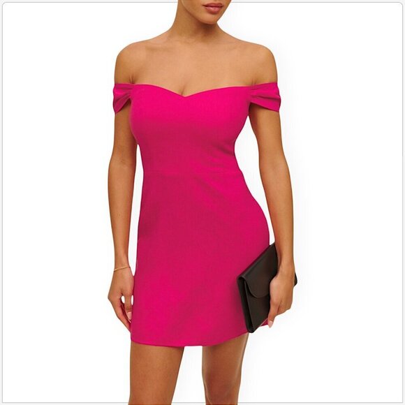 Reformation Gavina Corvette Pink Off the Shoulder Linen Mini Dress NWT NEW 8 - Picture 1 of 7